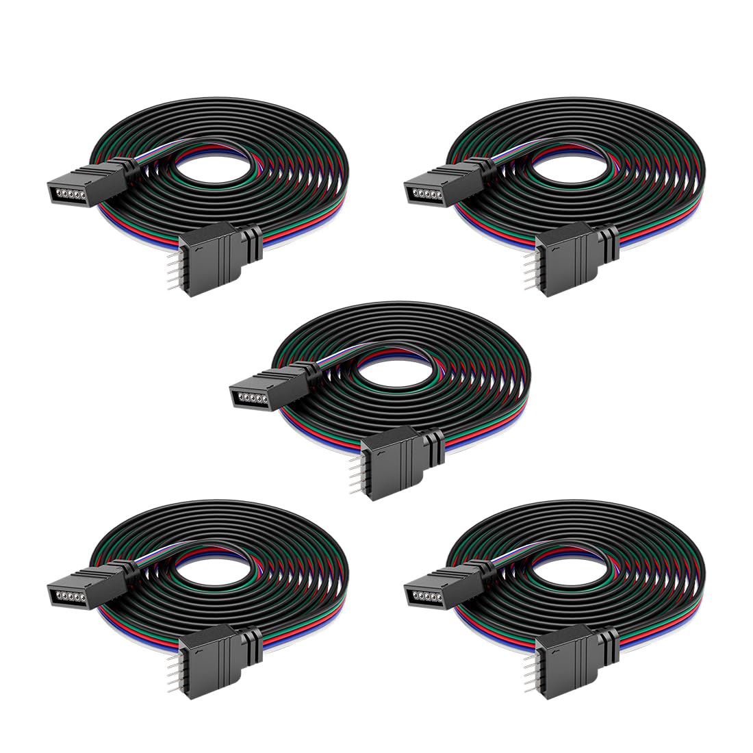 5pcs/Pack 22AWG 5 Pin JST Male Female Plug LED Connector, 3.28ft(1m) Extension Cable for 5050 RGBW SMD/FCOB LED Strip Light Without Soldering Controller Wire