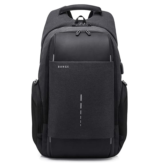 BANGE Anti-Theft Waterproof Laptop Backpack with USB charging and TSA lock (Black)