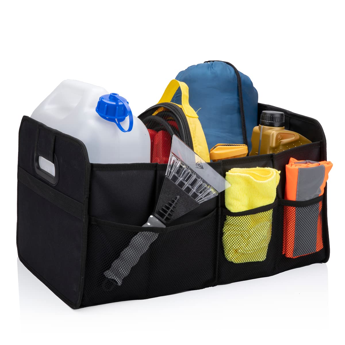All Ride Organizator bagażnika samochodowego - Organizator przestrzeni bagażowej - 50 x 32 x 27 CM - Torba na bagażnik - 2 Duże komory i wkłady - Organizacja akcesoriów samochodowych- Czarny