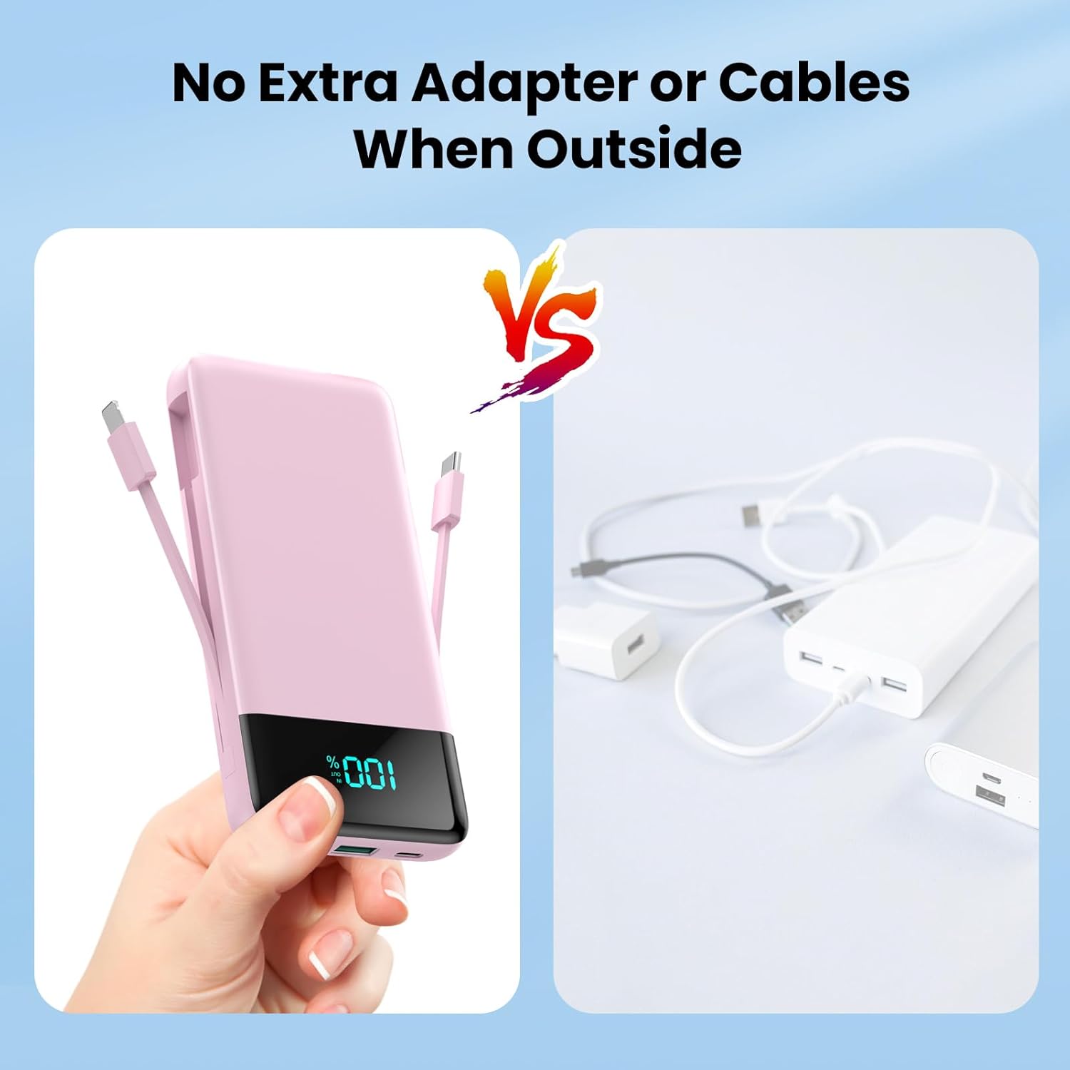 Portable Charger for iPhone with Built in Cables and Wall Plug,Upgraded 13800mAh Fast Charging USB C Power Bank,4 Outputs Travel Essential Battery Pack Compatible with iPhone 17/16/15/14,Samsung-Pink