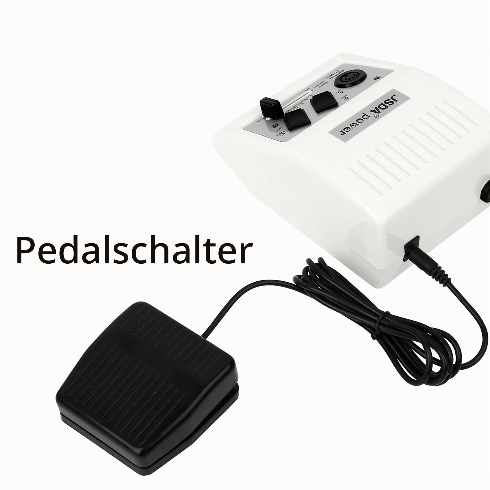 JSDA® Profi Elektrische Nagelfeile für Gelnägel, Shellac - 30000 U/Min Inkl 4 Bits & Fußpedal Maniküre Pediküre Fußpflegegerät Acrylnägel weiß