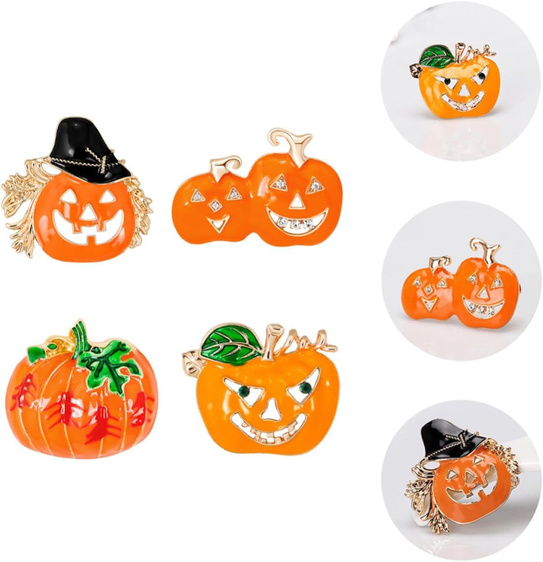 Generic 4pcs Halloween Pumpkin Brooch Pins, Alloy Cartoon Brooches to Decorate Clothes, Bags, and Backpacks, Party Supply Accessories with Unique Orange Design