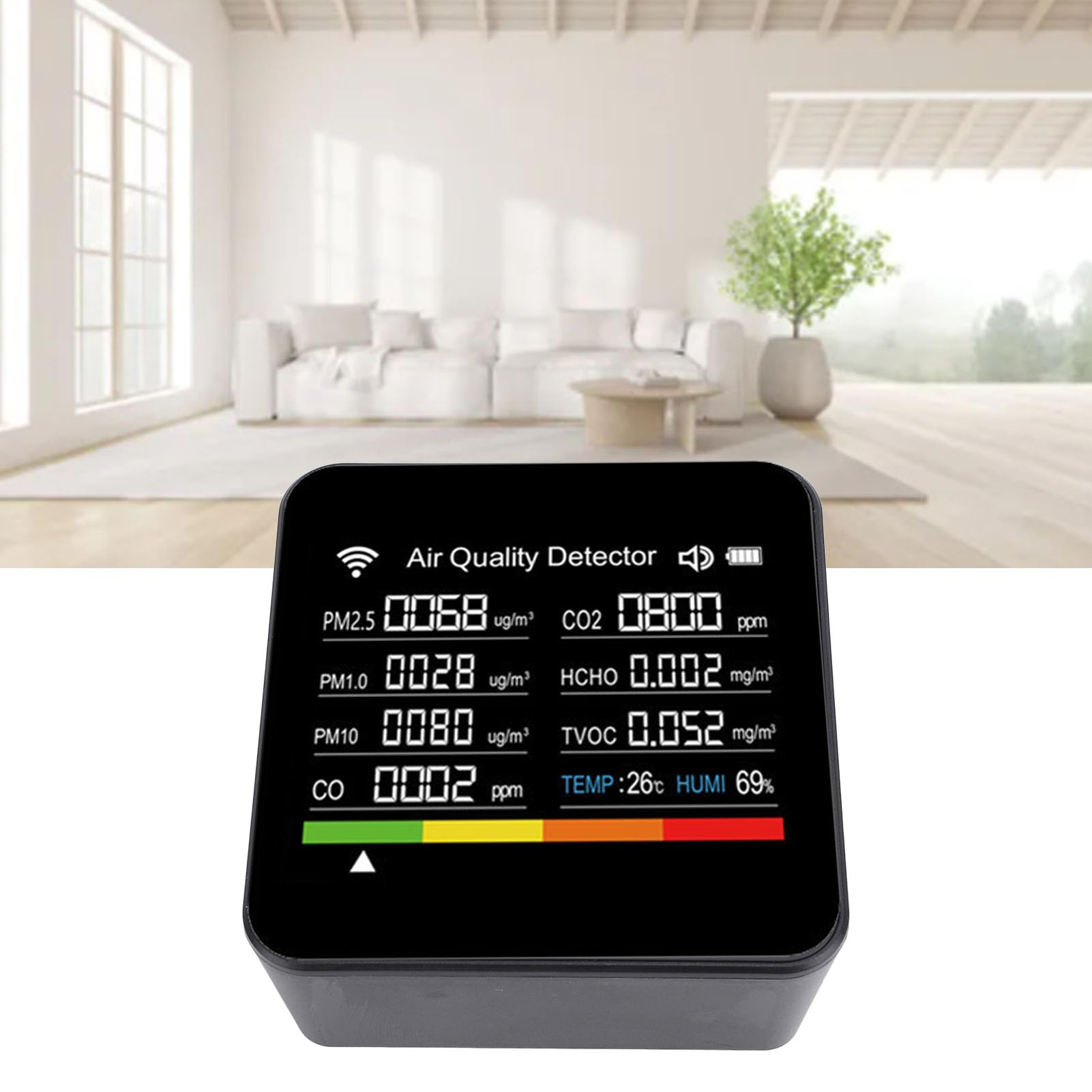 Hidyliu Misuratore di qualità Dell'aria WiFi Tester Portatile 14 in 1 per Uso Interno e Impostazioni di Ufficio, Batteria da 2000 MAh, Design Leggero, 1 unità
