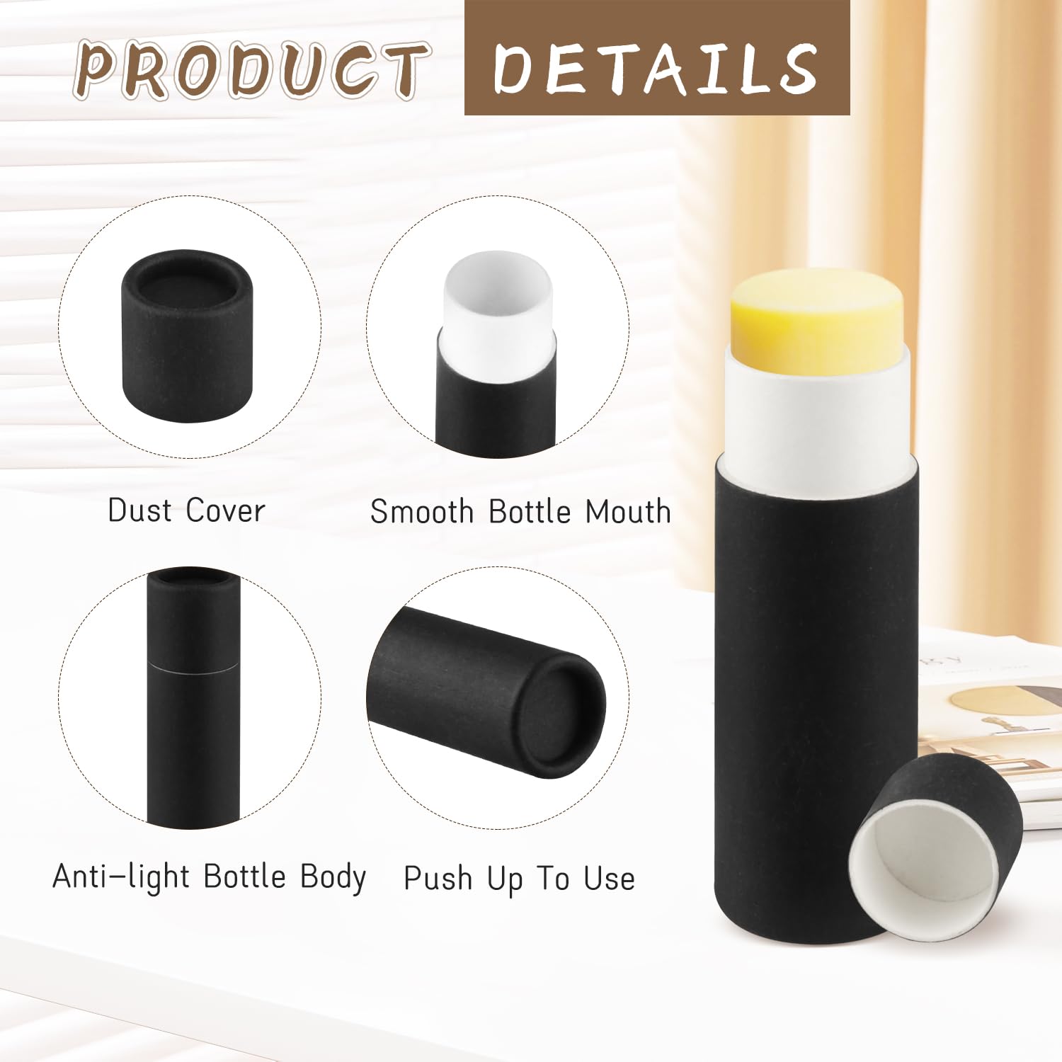 25 recipientes vacíos de papel kraft negro de 7 g, recipientes redondos de cartón para pintalabios de perfume sólido, ungüento, desodorante, loción, muestra