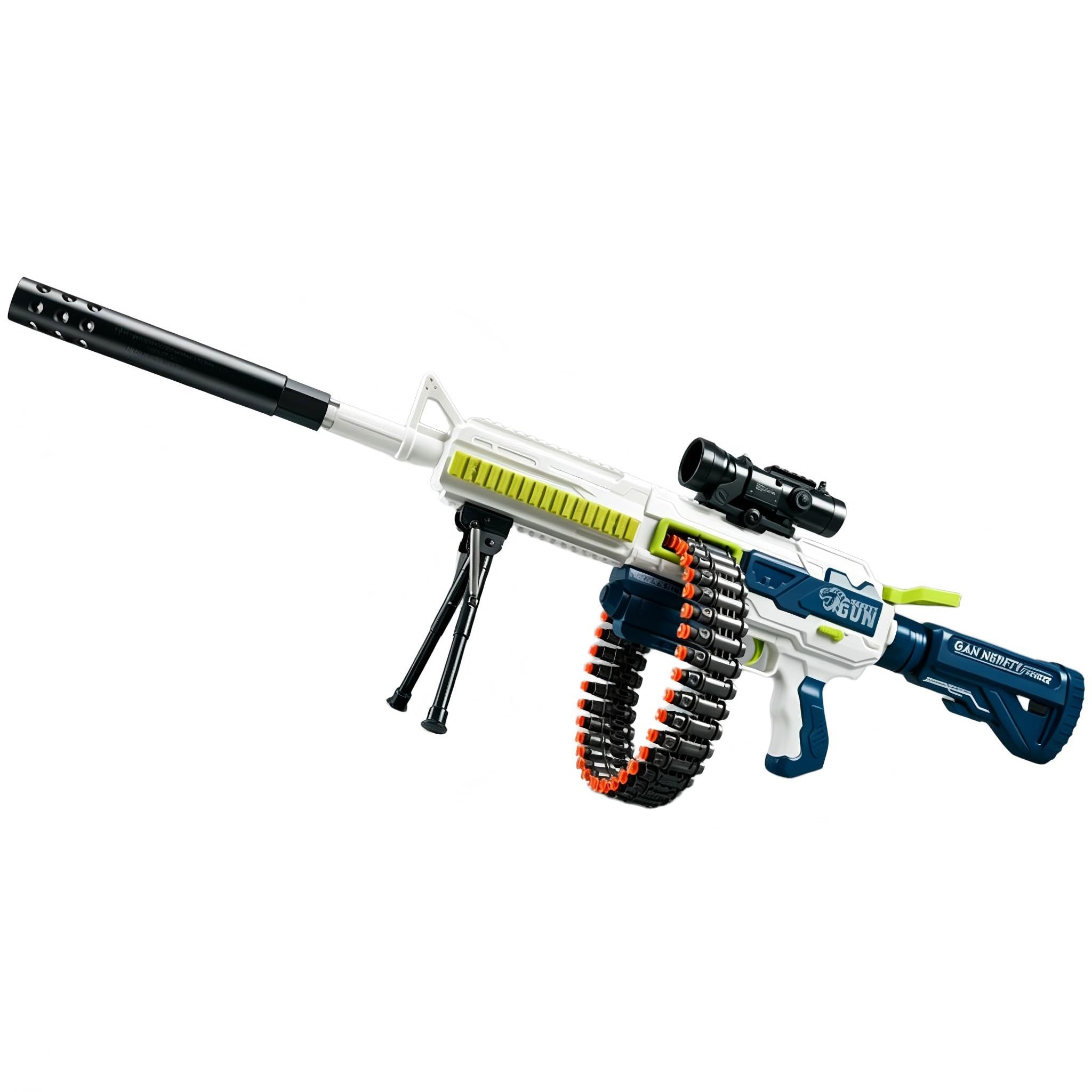 Toy Gun, Rifle de Francotirador con Mira Telescópica y Trípode, Juguete Espuma Blaster con 24 Balas, Alimentada por Batería Recargable - Fusil Refromando con Automático Modos, Ages 6+ (Blanco)