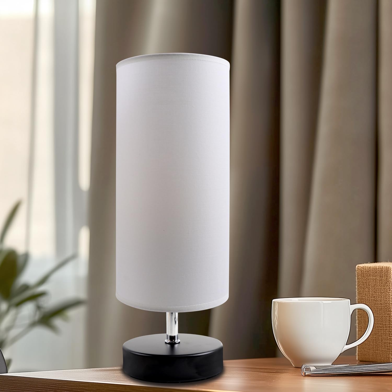 Lampka nocna biała z żarówką 6 W, oprawa E27 z przełącznikiem kablowym, 3 temperatury barwowe 3000 K/4000 K/6500 K z funkcją pamięci, nowoczesna lampa stołowa LED do sypialni, salonu