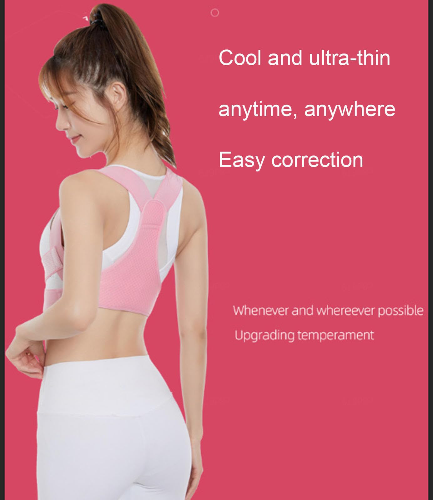 Corrector de Postura para Mujer, Faja Lumbar Transpirable para Corregir la Postura, Corrector de Postura Ajustable para aliviar el Dolor de Espalda, Hombros y Columna, Rosa-S