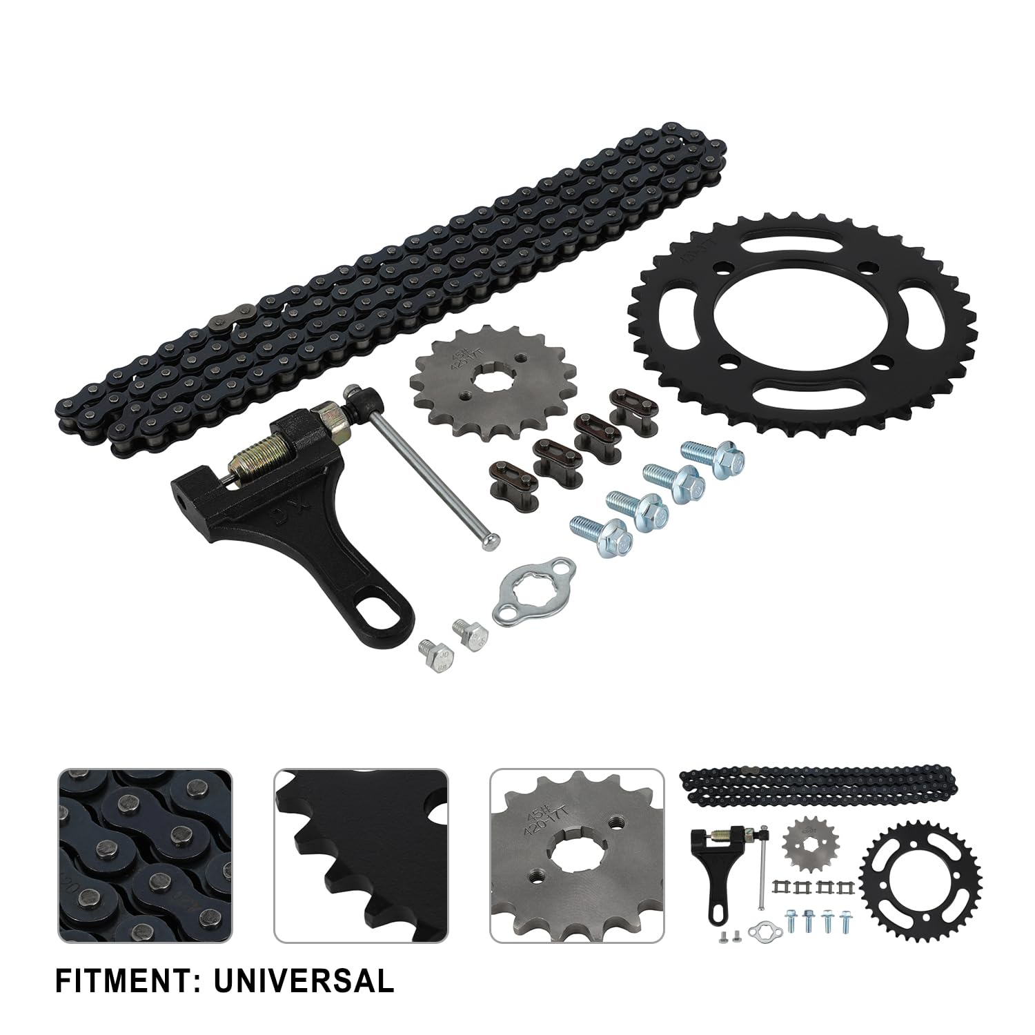 Juego de cadena 420, piñón de transmisión trasera de 37 dientes de 76 mm, herramienta de ruptura de cadena de 17 mm para bicicleta de bolsillo, Pit Bike ATV Quad de 49 cc, 50 cc-125 cc