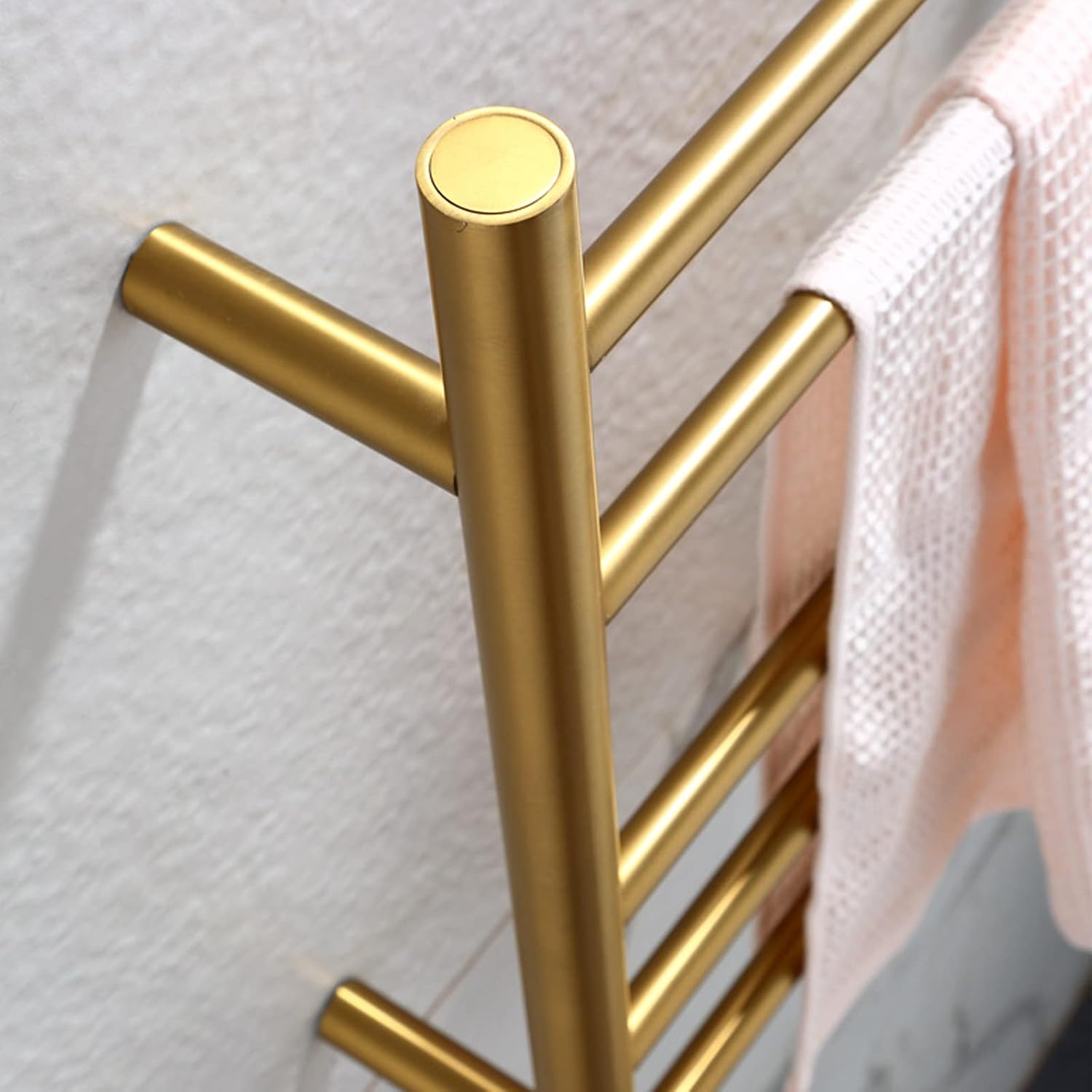 Brushed Gold Electric Heated Towel Rack - 304 Stainless Steel Wall-Mounted Towel Warmer with 5 Bars 600x520x125mm Plug-in Radiator for Bathroom Drying(