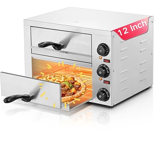 Commercial Pizza Oven, 12 Inch Countertop Pizza Ovens with 662°F Max Temp, 2-Layer Electric Pizza Cooker with Alert Timer, 1700W Stainless Steel Pizza-Maker Machine, for Restaurant,Home, Party, Silver