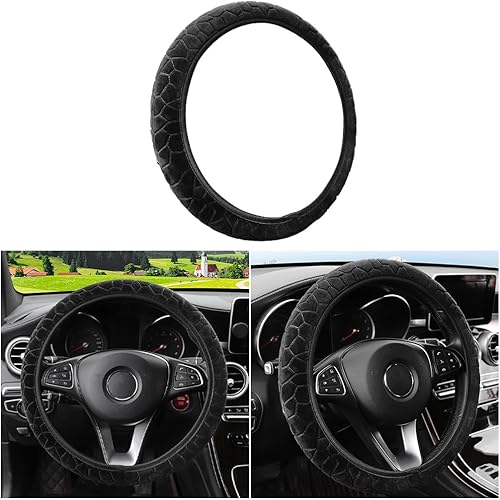 Car Steering Wheel Cover, 15" Soft Velvet Breathable Elastic Stretch Without Inner Ring, Short Faux Car Accessories Steering Wheel Protector for Women Men (FJJ-Black)