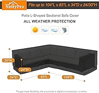 Vista 5 de NettyPro Funda impermeable para sofá modular de patio 600D de alta resistencia, para muebles de patio en forma de L, juego de salón, 83 x 104 Negro