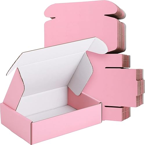 Paquete de 50 cajas de envío rosadas, cajas de cartón corrugado de 6 x 4 x 1.6 pulgadas, cajas de embalaje para pequeñas empresas, cajas rosadas,