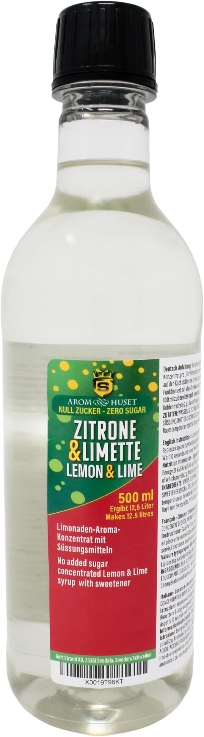 Aromhuset Zero Sugar Lemon Lime Soda Concentrate 500 ml - Makes 12.5 litres - Sugar-Free Soft Drink by Adding Flavouring to Carbonated Sparkling Fizzy Water