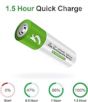 Vista 2 de Paquete de 4 pilas AA, pilas AA recargables, 2600 mwh con cable de carga USB tipo C 4 en 1, baterías de litio doble A, batería AA de 1.5 V, potencia