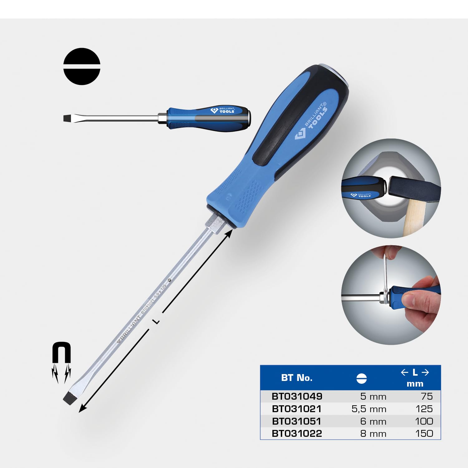 BRILLIANT TOOLS BT031051 Flat Screwdriver with Impact Protection Cap, 6 x 100 mm [Powered by KS TOOLS] — view 3