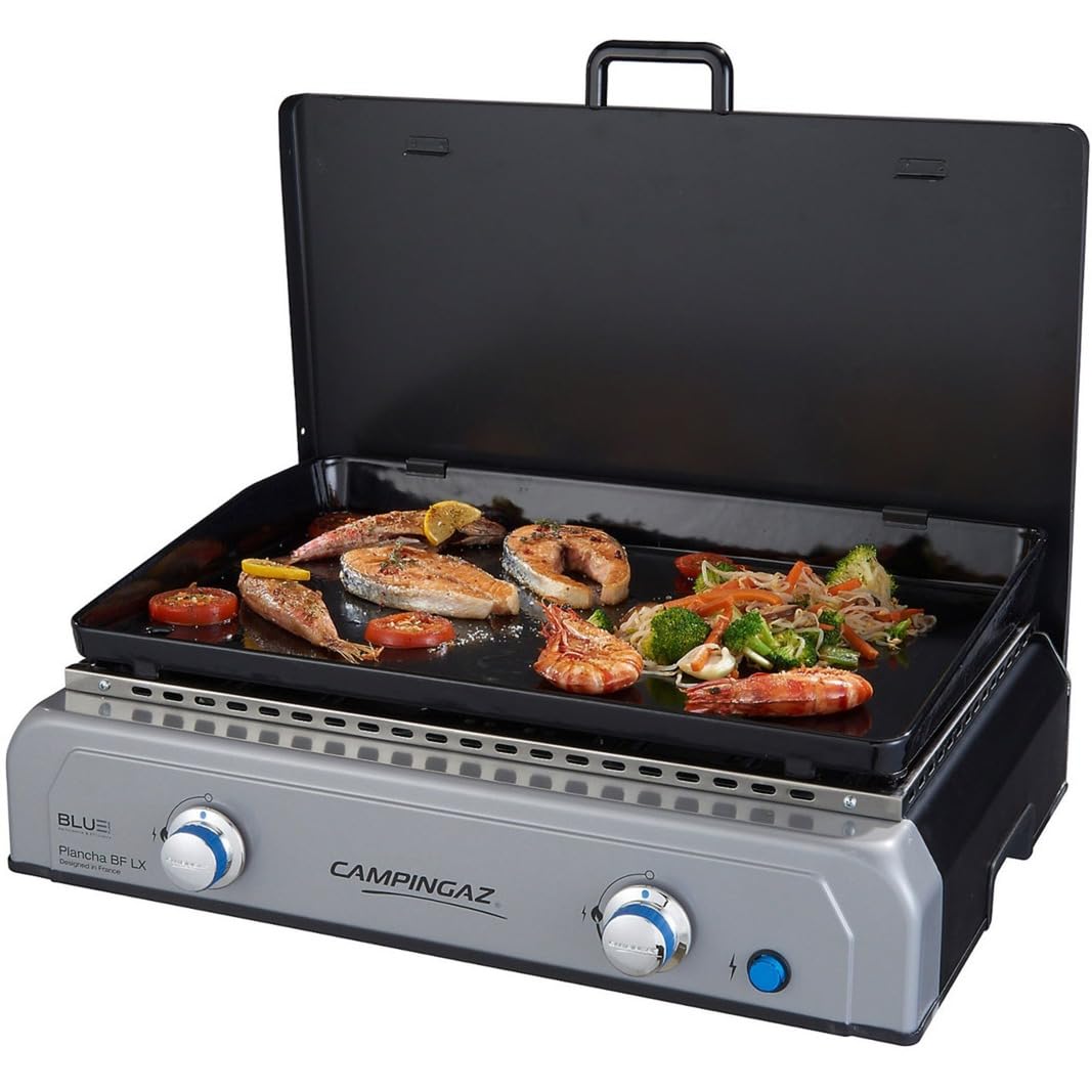 Campingaz Blue Flame LX, Barbecue à gaz, avec Plaque émaillée et 2 brûleurs en Acier, Grille de Table avec Technologie BlueFlame