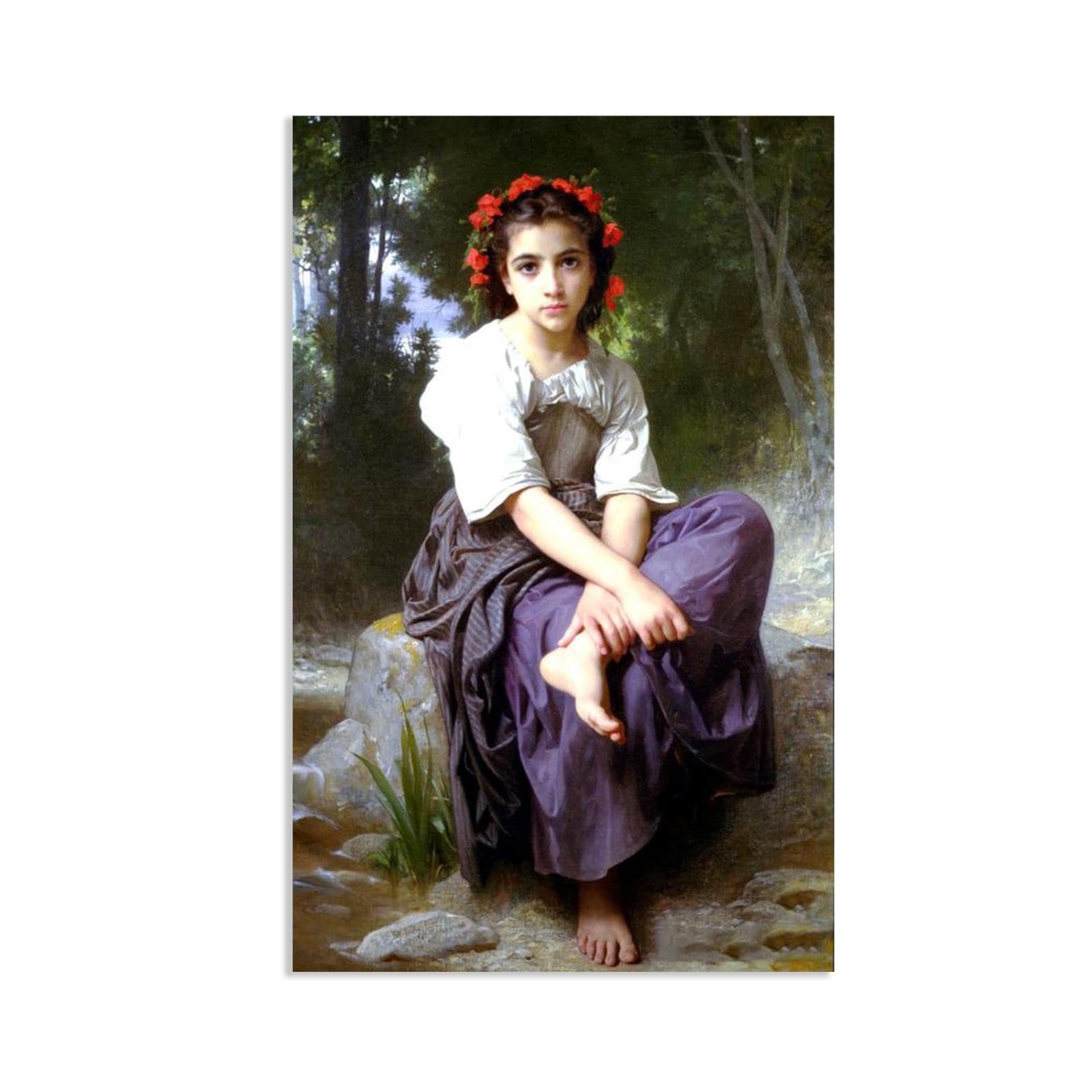 William-Adolphe Bouguereau Wall Art At the Edge of the Brook Print on Canvas Reproductions of Famous Paintings Wall Decor for Living Room Bedroom Bathroom Home Decor 65x40cm frameless