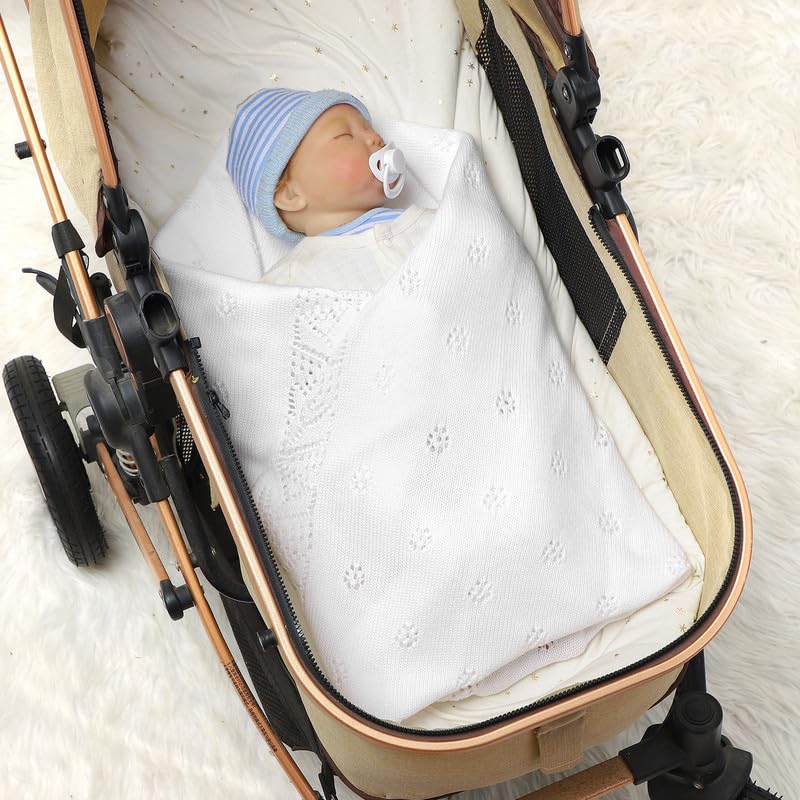 LAWKUL Cellular Blanket Baby 100% Cotton Knitted Soft Knit Crochet Blankets for Newborn Boy Girls Infants 100x80cm White - Image 3