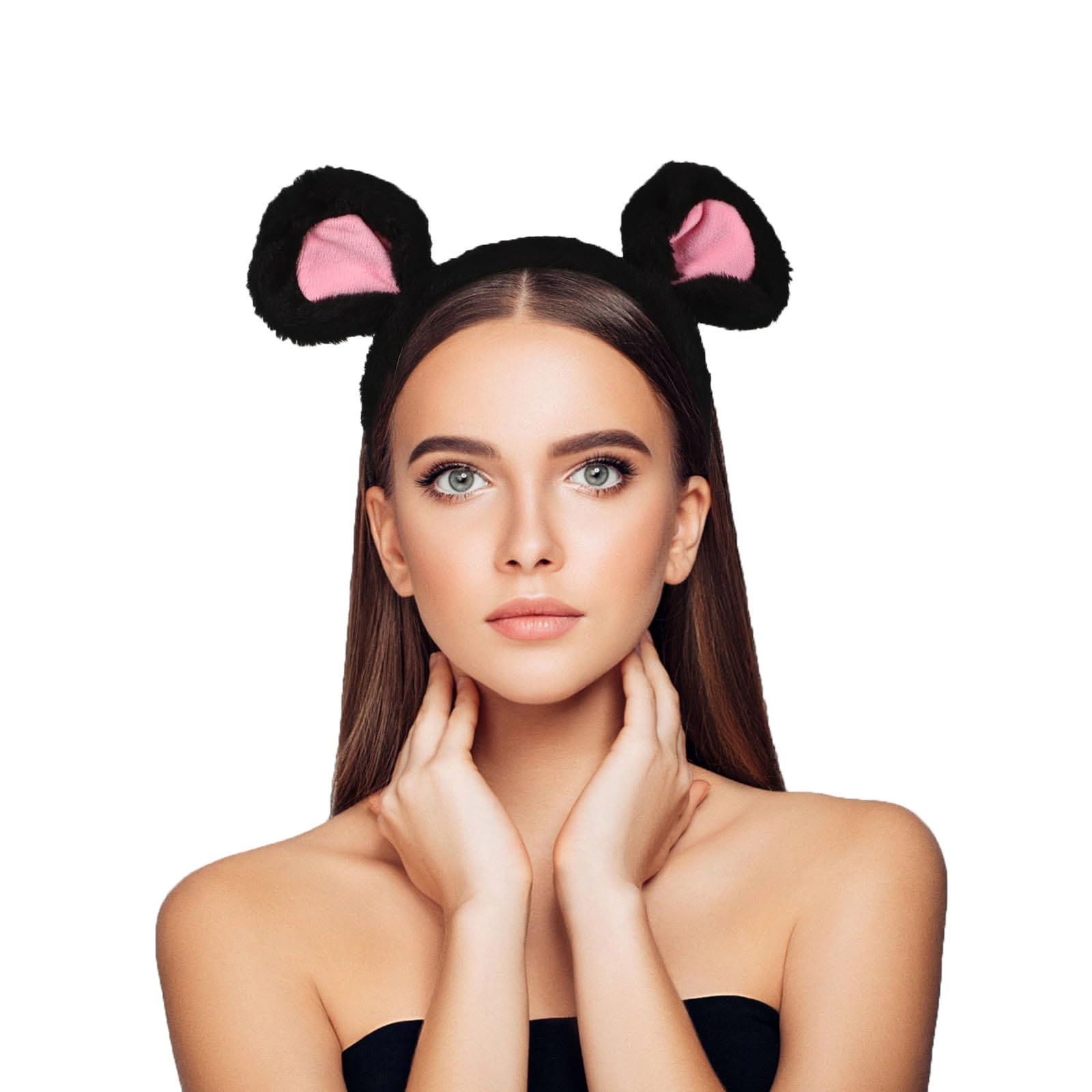 Ling & Bai Mouse Ears Headbands Halloween Plush Mouse Ear Hairband Fancy Animal Hair Hoop Costume for Cosplay, Birthday Patries (Black, One Size)