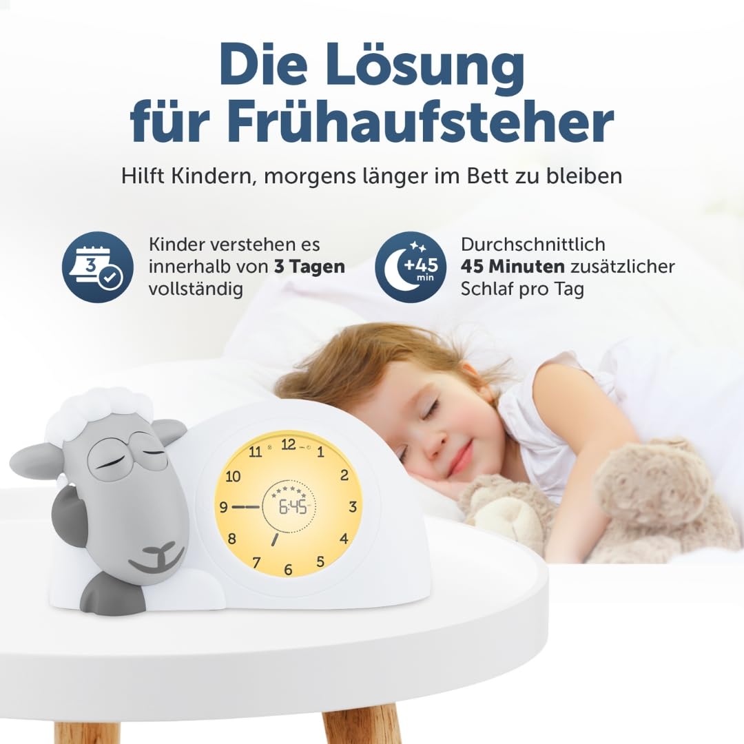 ZAZU Sam The Lamb Uhr – Schlafcoach Uhr und Nachtlicht für Kinder | Bringt Ihrem Kind mit visuellen Indikatoren bei, wann es aufwachen soll | Einstellbare Helligkeit | Automatische Abschaltung (Sage)