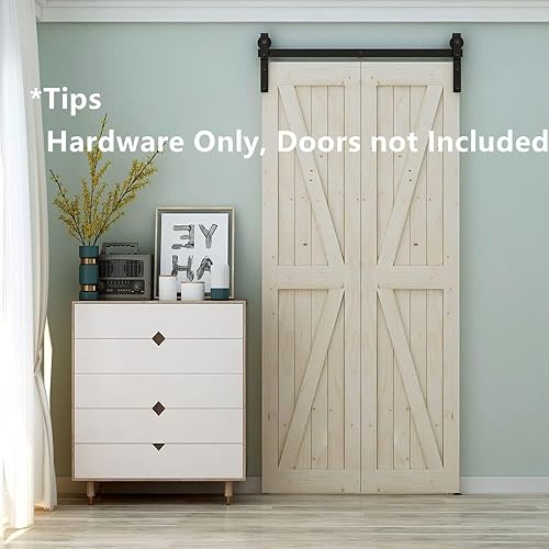 Miniatura 2 de Herrajes para puerta corrediza de granero de 3 pies, suave y silenciosamente, resistente, simple y fácil de instalar para 2 puertas, básico "J" sin
