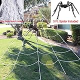 Halloween Giant Spider Web Set Includes 5 ft Spider, 23 x 18 ft Large Web and 120g Stretch Cobweb for Halloween Outdoor Decorations