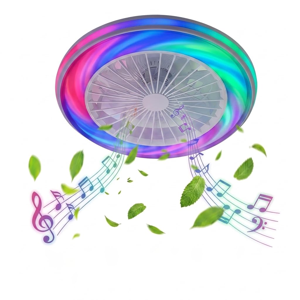 Deckenleuchte mit Ventilator, leise, RGB, Bluetooth-Musik 40W