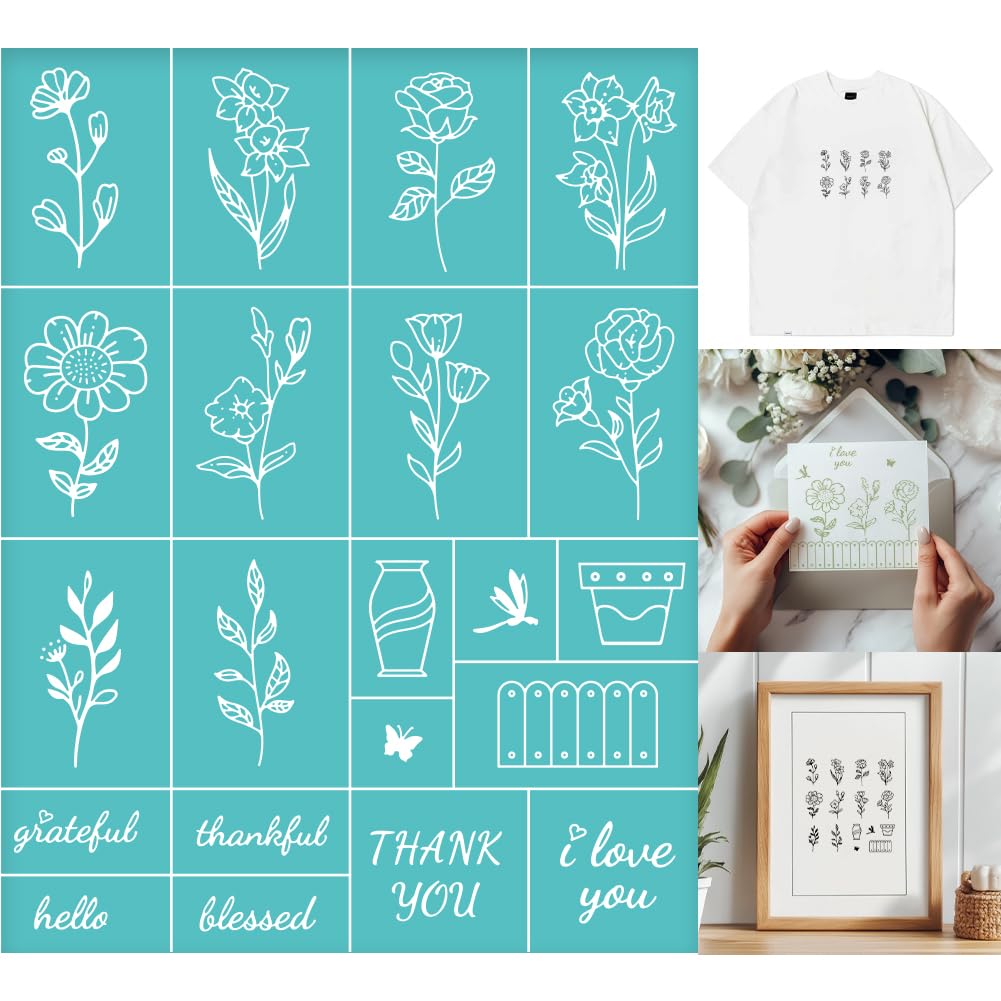 Plantillas de serigrafía autoadhesivas que evitan manchas al pintar patrones de flores