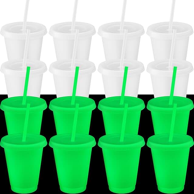 Honeydak 15 Pack 16 oz Glow in The Dark Cups Bulk Neon Plastic Tumbler w...