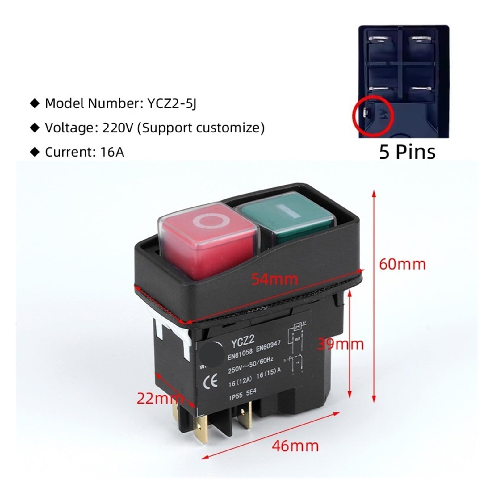 1 sztuk przełącznik przycisk elektromagnetyczny krajalnica magnetyczna ochrona przed niskim napięciem rozruchowy moc KLD 220V (YCZ2-5J 16A)