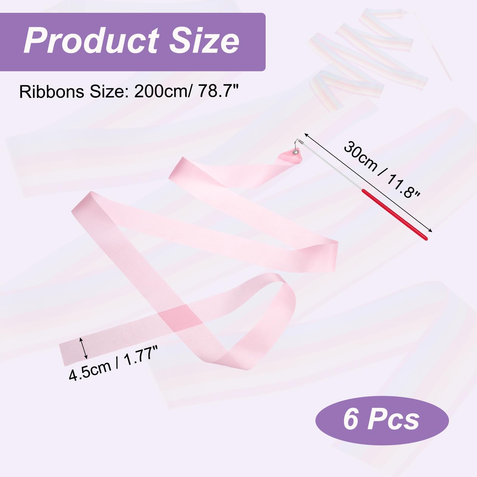 PATIKIL Dance Ribbons, 6 Pack 78.7 Inch Gymnastics Dance Streamers with Non-Slip Wand Dance Flags for Gifts Dancing - Image 2