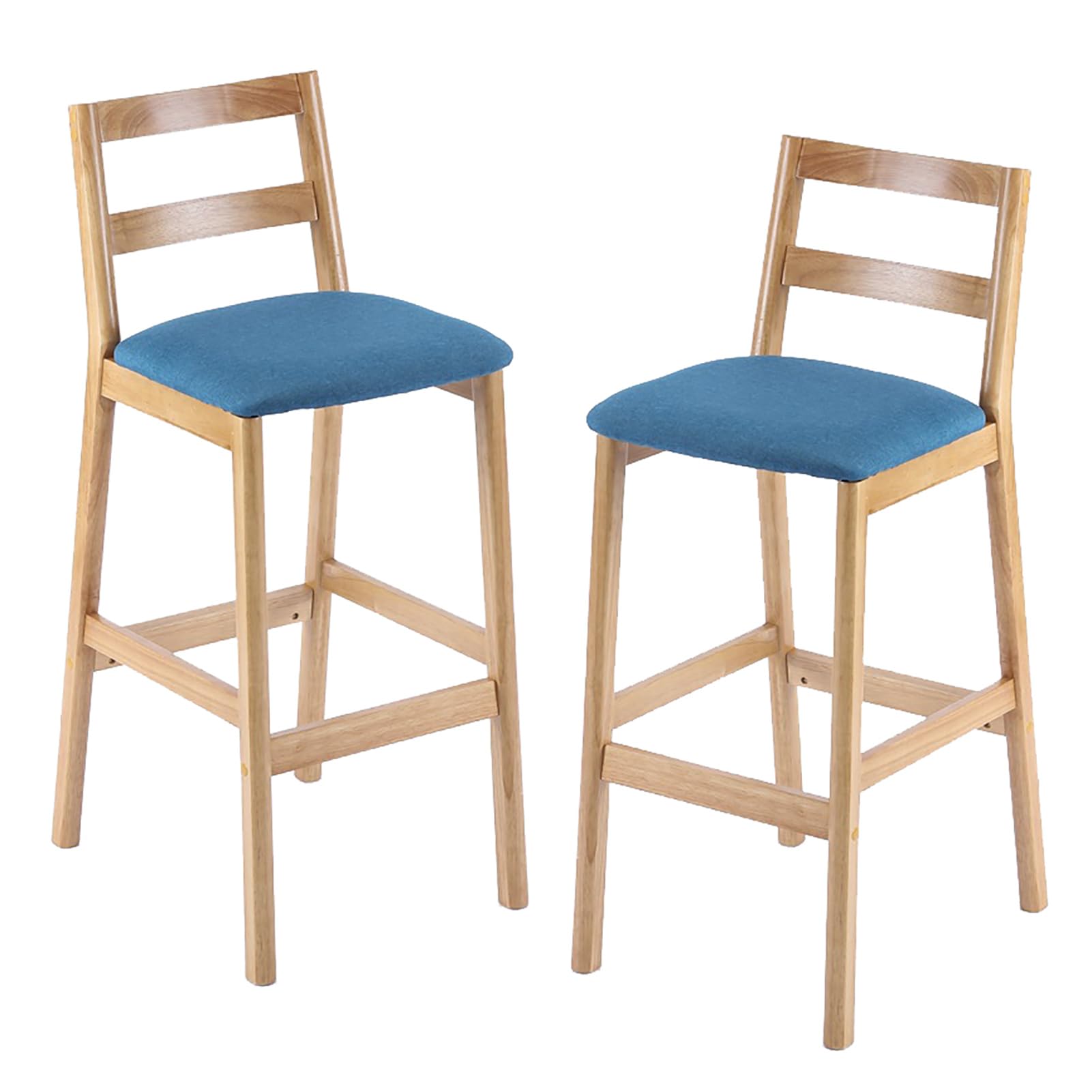 Tabourets de bar en bois massif et cuir synthétique pour îlot de cuisine (Lot de 2)