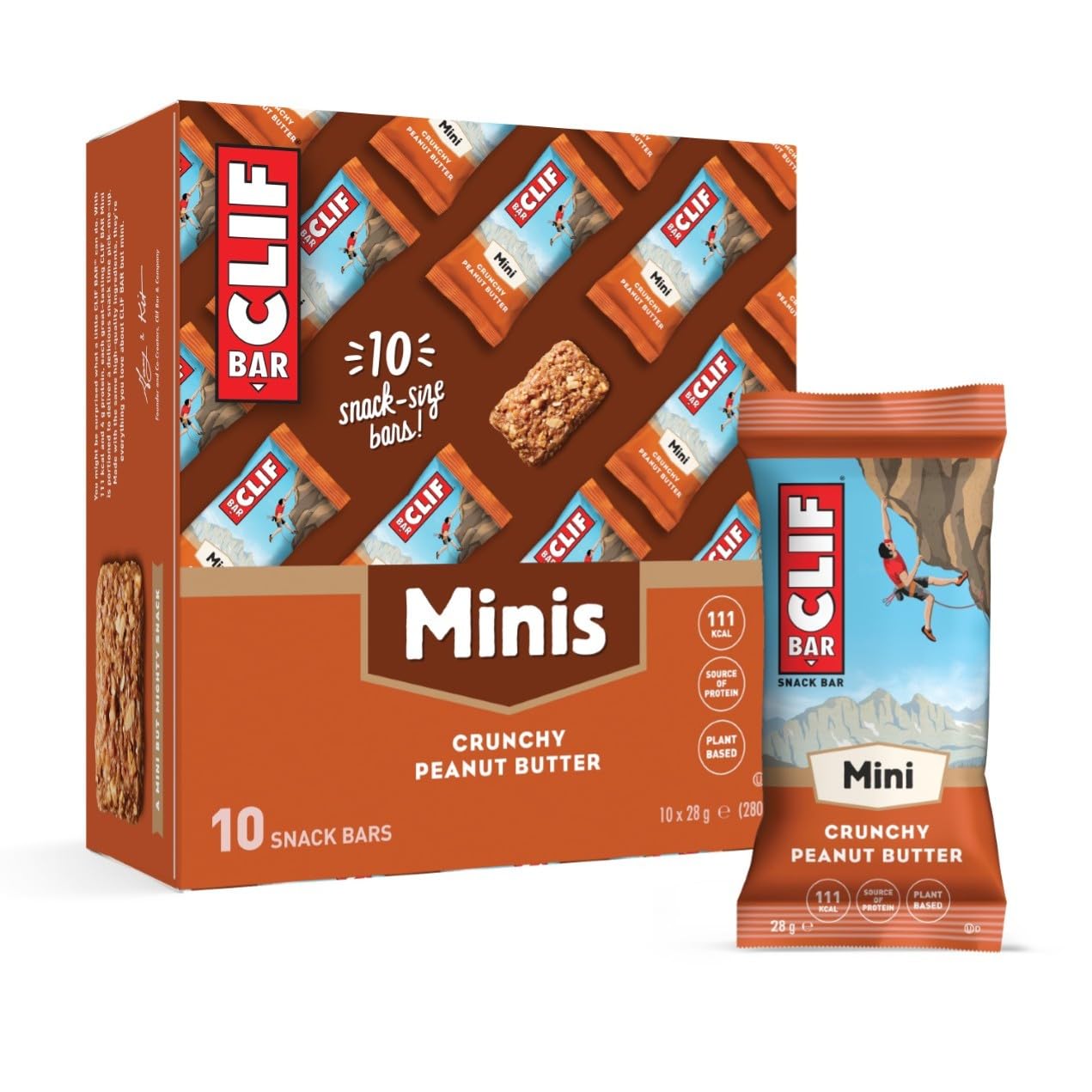 CLIF BAR Minis | Snack Bar | Crunchy Peanut Butter | 4g de Proteínas Vegetales | Barritas Snack para Llevar | 10 x 28 g