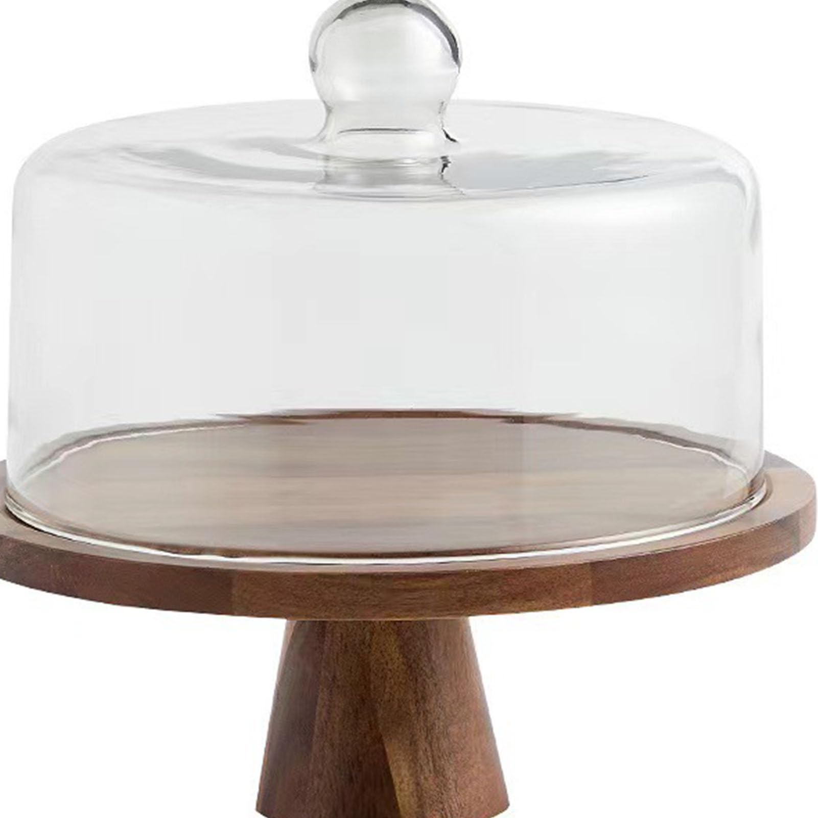 Aramox Alzata per Torte in Legno, Espositore per Dessert con Cupola in Vetro, Base in Legno 26 X 27,5 X 26 Cm con Coperchio da 23 Cm, Vetrina per Torte e Pasticceria per Compleanni, Matrimoni,