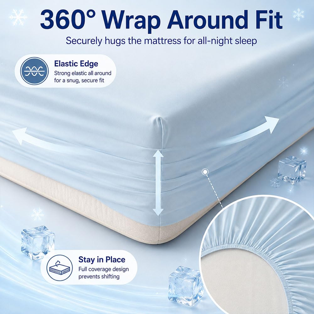 Highdi Été Drap Housse Q-Max 0,34 Effet Fraîcheur (Rose,200x220cm)