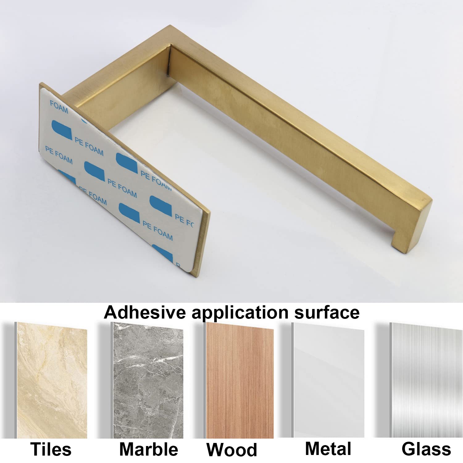 Toilet Paper Holder, Self Adhesive Tissue Holder Stainless Steel Rustproof Paper Roll Holder, No Drilling Easy to Install, Toilet Paper Rack Suitable for Office, Bathroom (Brushed Gold) — Amazon image 3