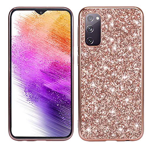 Coque Samsung S20 FE 5g silicone rose brillant paillettes dorées