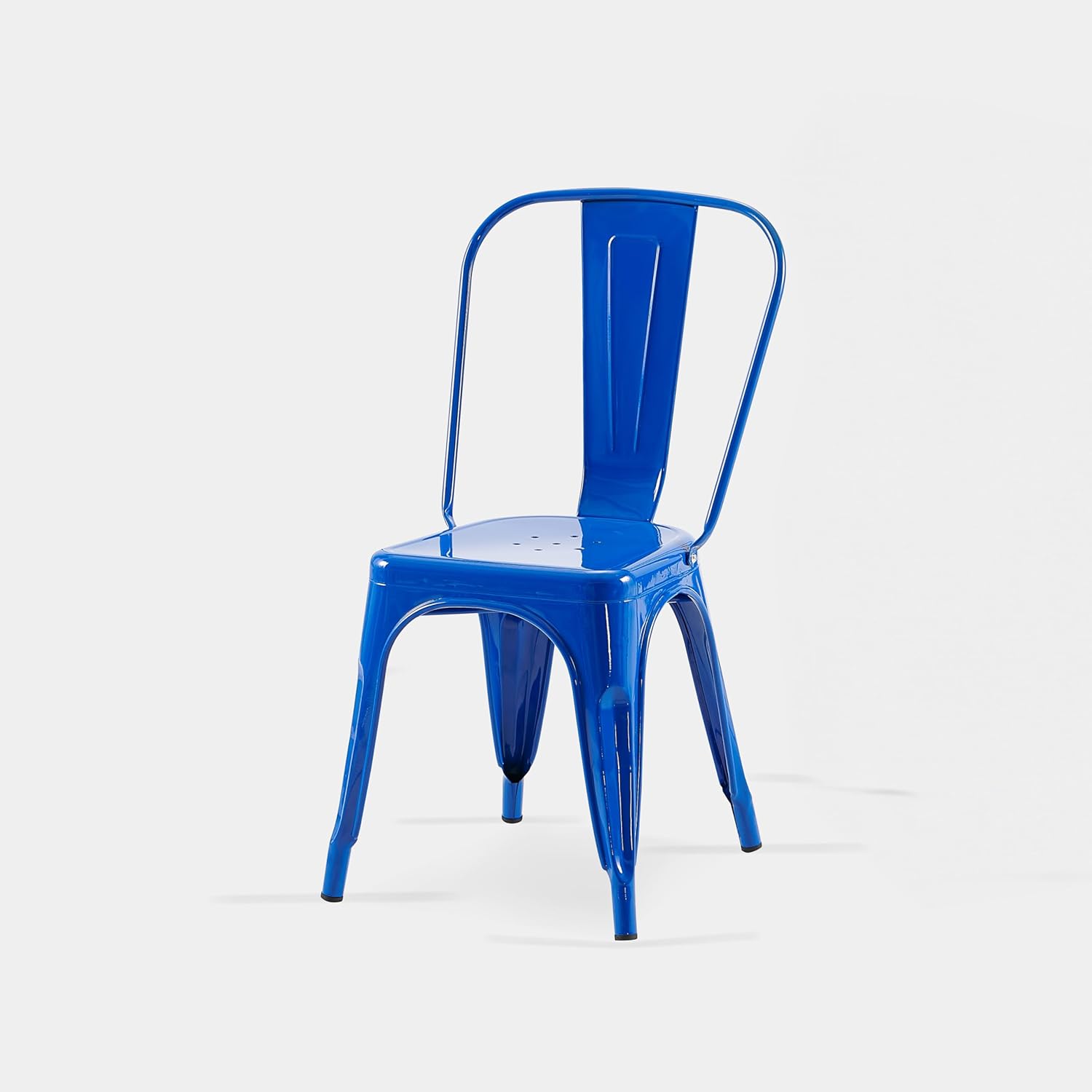 AC Pacific 18 Inch Seat Height Industrial Metal Dining Chairs, Stackable Kitchen or Bar Seat, Durable Modern Design, Versatile Accent Furniture, Set of 2, Blue