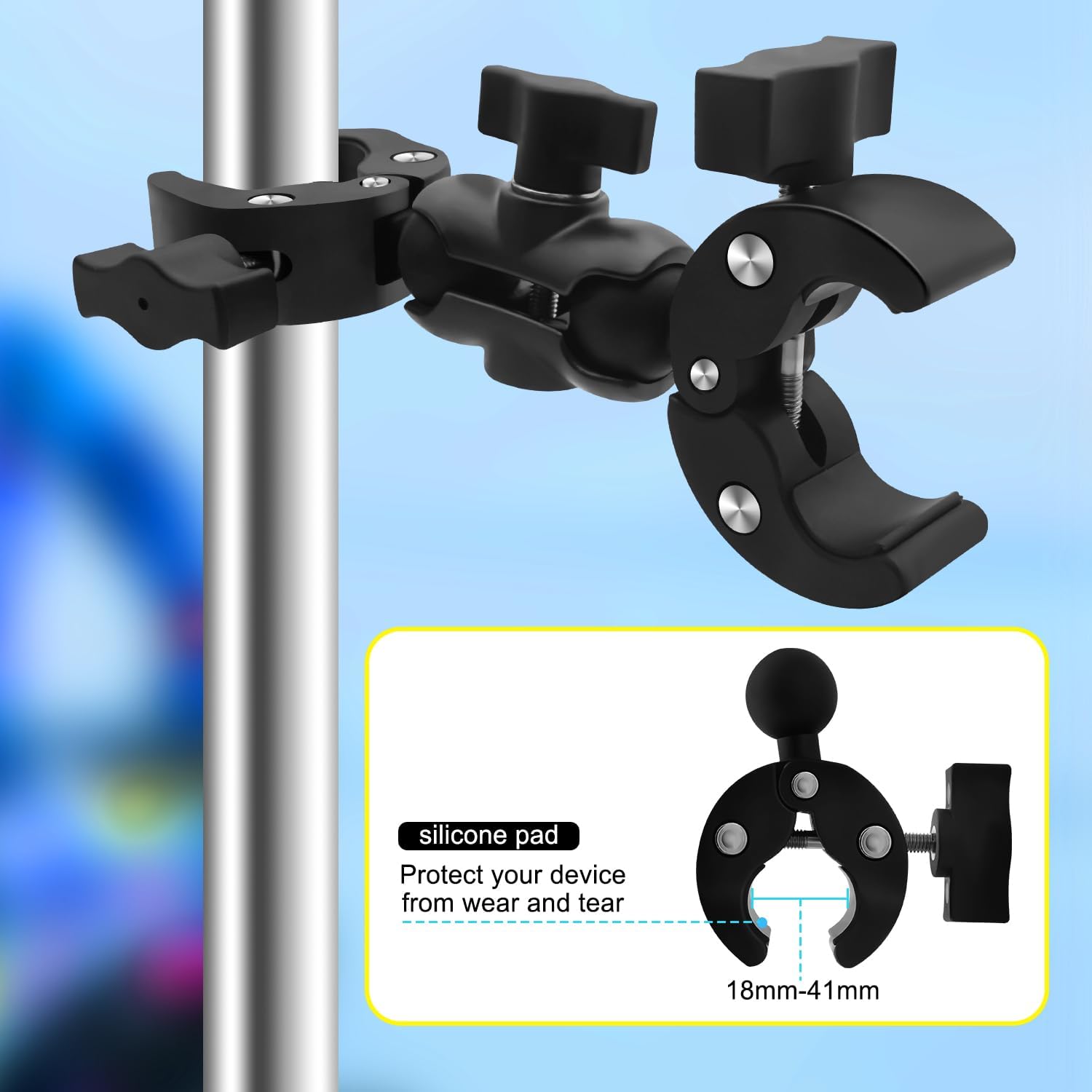 Motorcycle Mount Kit with 47" Invisible Selfie Stick Compatible for Insta 360 X5 X4 X3 X2 X RS GO 3 Heavy-Duty Double Clamp Camera Bike ATV RV Mount Kit Compatible for Gopro 13-8, Osmo 360, Osmo Nano