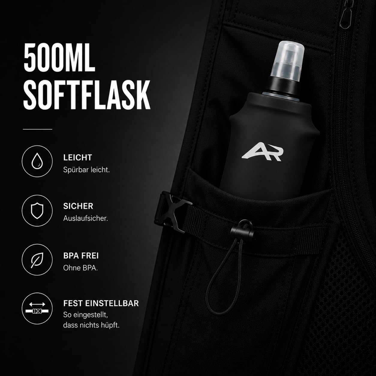 Lite | Laufweste Damen & Herren mit Trinkflasche & Handyhalterung | ultraleichte Trinkweste Laufen | Laufrucksack & Running Vest | Touchscreen & Face-ID kompatibel