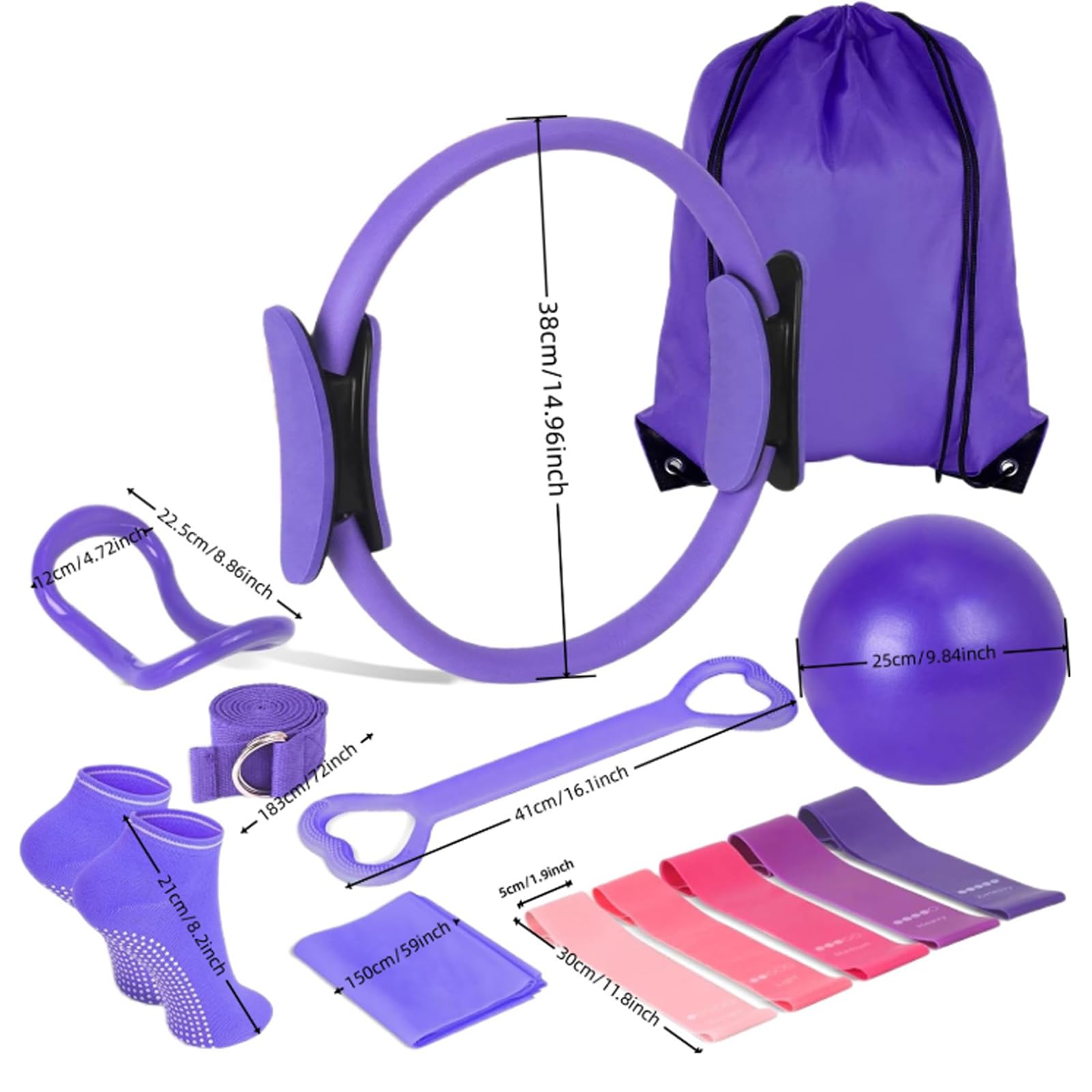 Kit de Pilates Essential de 13 pièces, pour femme, avec balle de pilates, anneau de pilates, bandes de résistance, chaussettes, anneau de Pilates et accessoires pour étirement et fitness