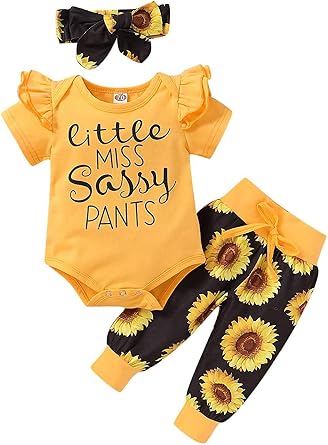 Yvowming Newborn Baby Girl Clothes Infant Ruffle Romper Pants Set Summer Outfits Cute Baby Clothes for Girls
