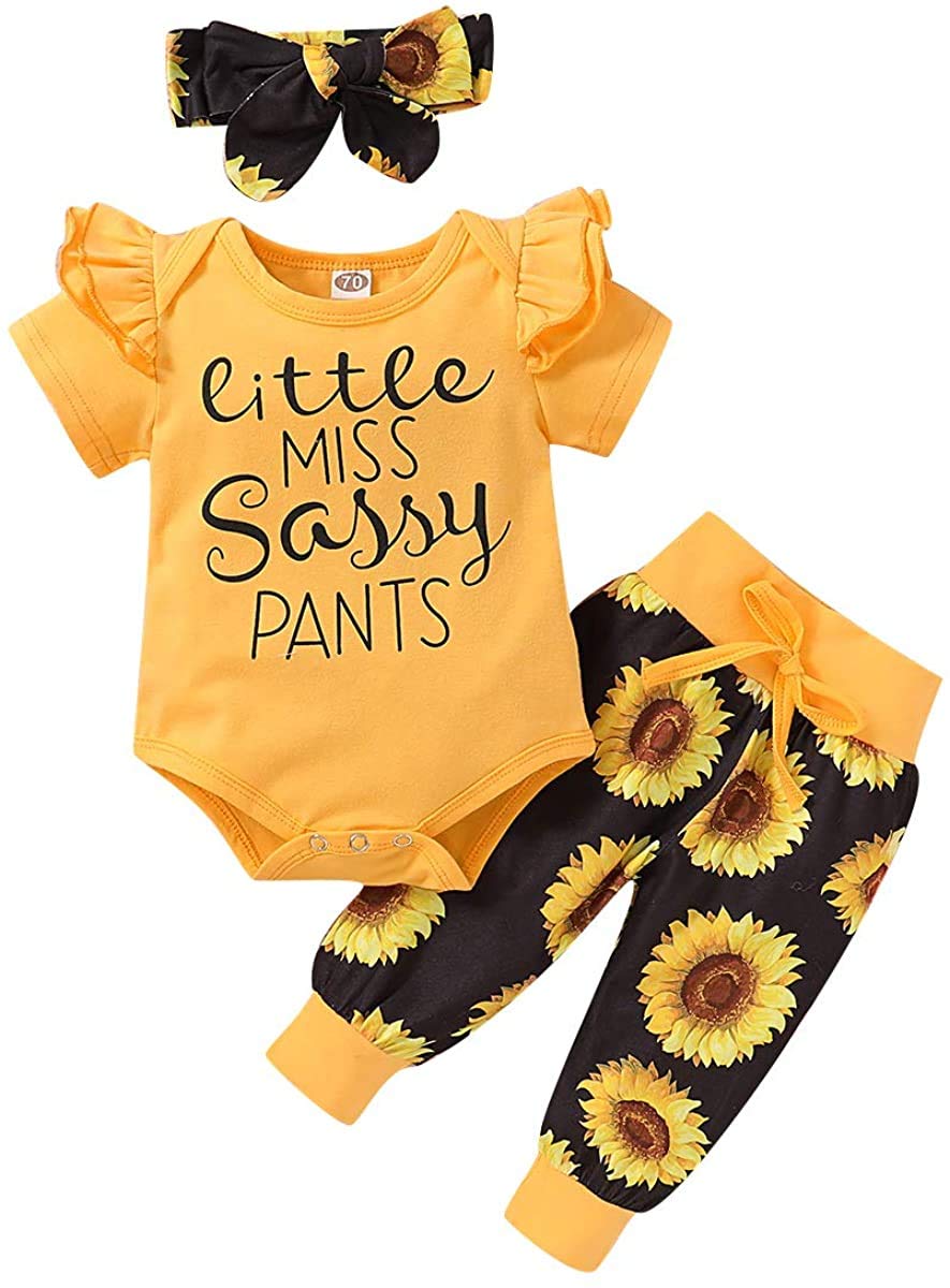 Yvowming Newborn Baby Girl Clothes Infant Ruffle Romper Pants Set Summer Outfits Cute Baby Clothes for Girls