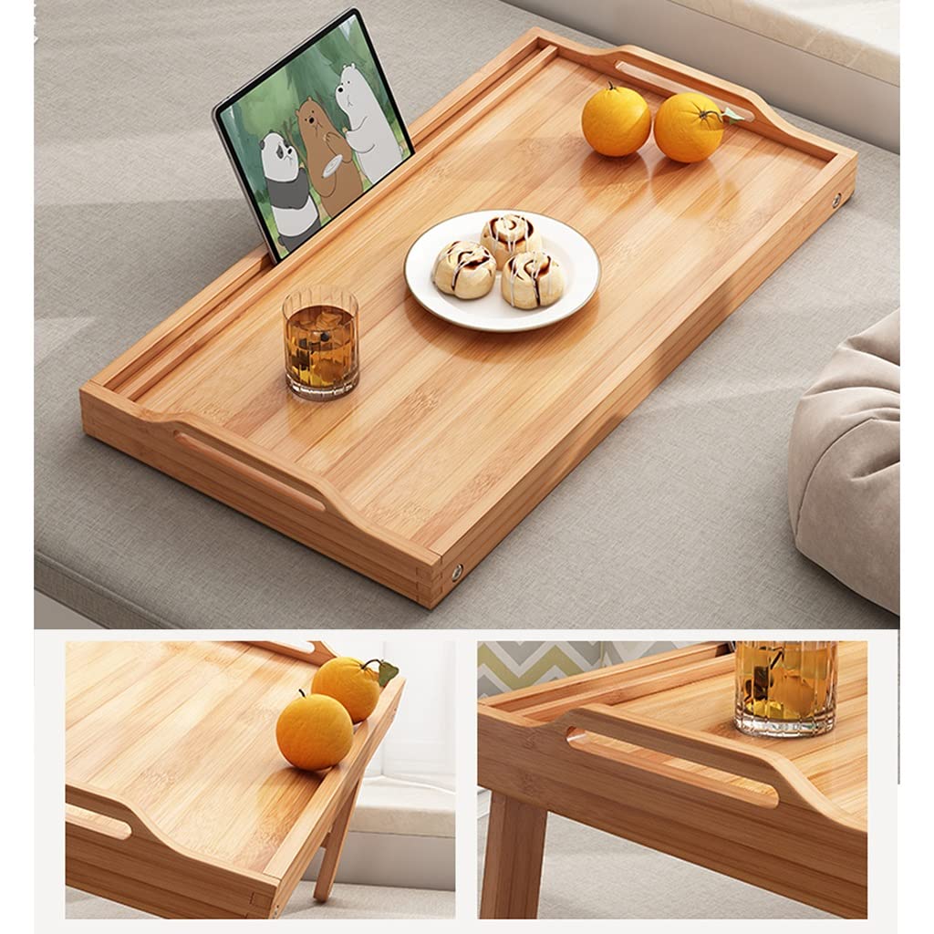 Tavolino da pavimento da pavimento con gambe pieghevoli e slot per schede, tavolino basso regolabile per colazione, vassoio da portata per giocare, scrivere, marrone, 40 x 30 x 20 cm