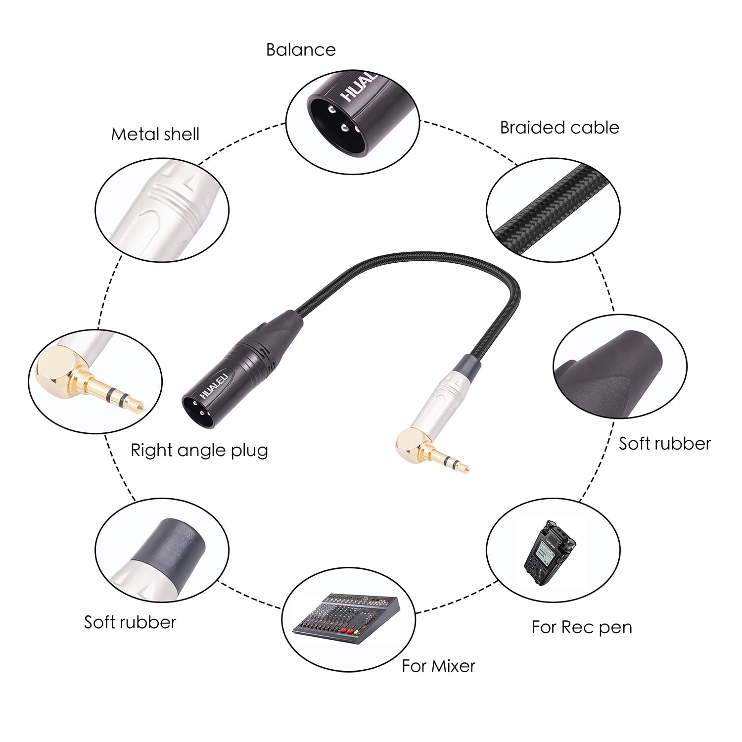 Kabeladapter, rechtwinklig, 3,5 mm auf XLR, symmetrisch, vergoldet, 0,3 cm Mini-Klinkenstecker auf XLR-Stecker, Mono-Audiokabel für Laptop, Lautsprecher, Mixer, 30 cm