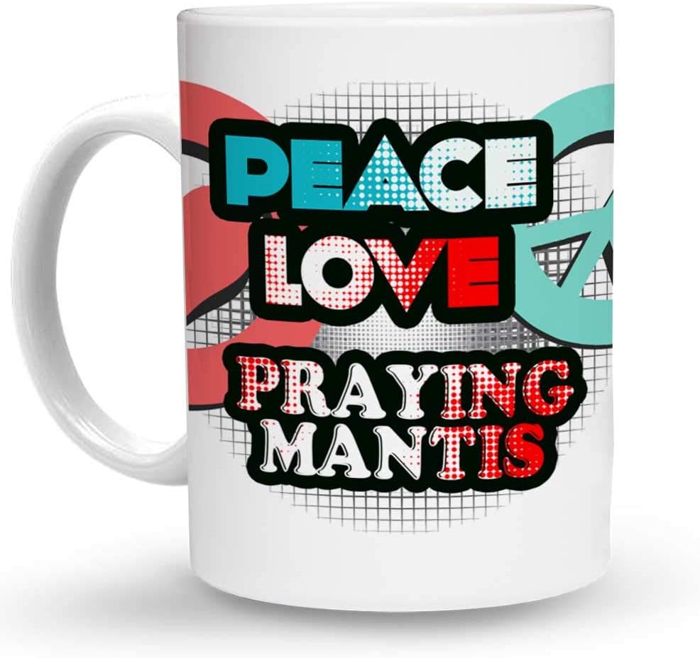 PEACE LOVE PRAYING MANTIS 6 oz Ceramic Espresso Shot Mug/Cup Design#71