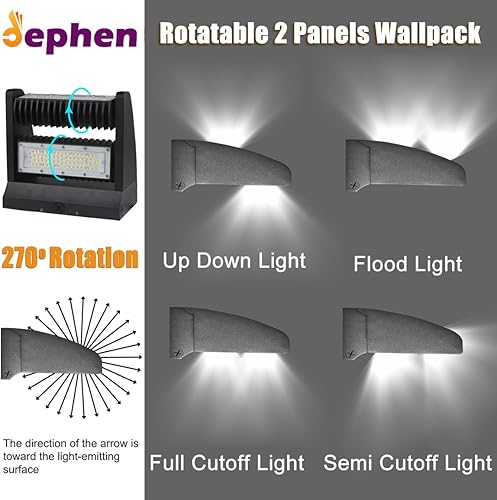 Miniatura 2 de dephen Paquete de luz LED de pared de 120 W, 5000 K, 16200 lúmenes, giratoria, dos direccionales, ángulo de haz de 60-120 pulgadas, ajustable, IP65,