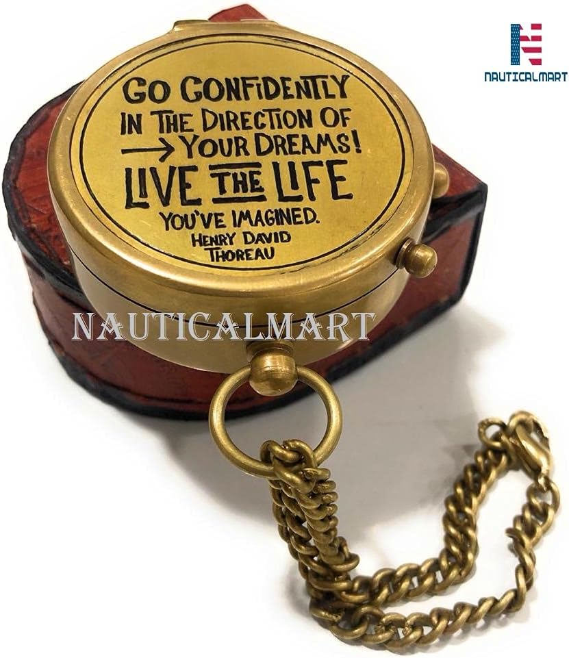 NauticalMart Brass Compass Thoreau's Quote Go Confidently in The Direction of Your Dreams Vintage Gifts