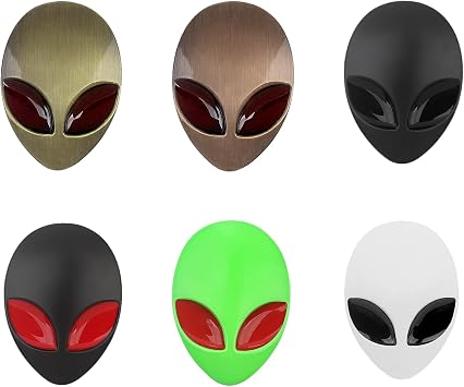 Alien Badge Metal Stickers,3D Space Alien Waterproof Sticker,Sticker for Car,Refrigerator,Notebook,TV, Window,Any Smooth Surface, Set of 6